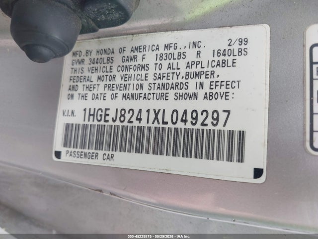 45229875 :رقم المزاد ، 1HGEJ8241XL049297 vin ، 1999 Honda Civic Ex مزاد بيع