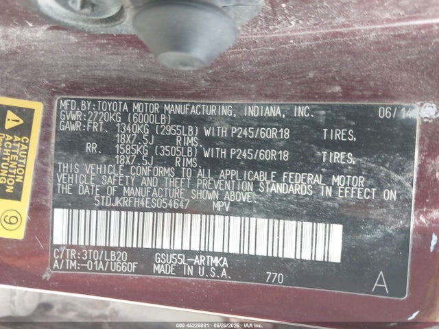 5TDJKRFH4ES054647 Toyota Highlander Xle V6