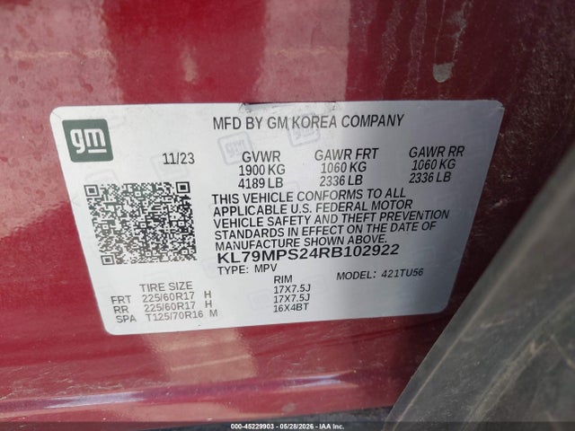 KL79MPS24RB102922 Chevrolet Trailblazer Fwd Lt