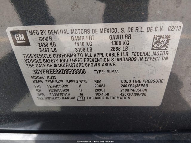 Продаж на аукціоні авто 2013 Cadillac Srx Premium Collection, vin: 3GYFNEE38DS593305, номер лоту: 45229919