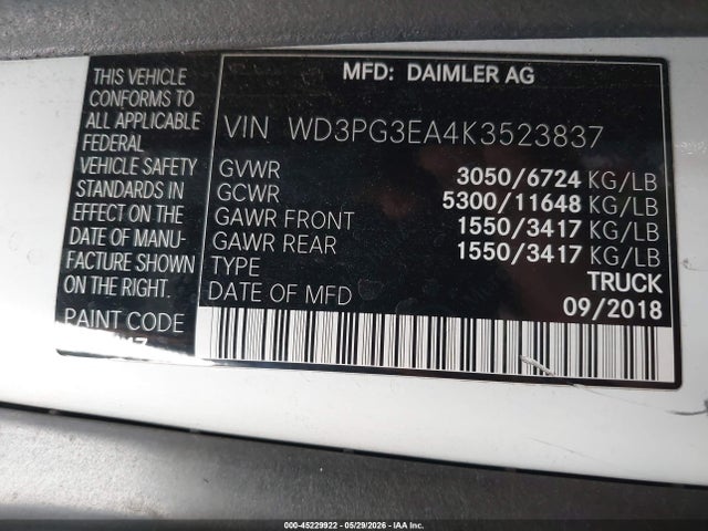 WD3PG3EA4K3523837 Mercedes-Benz Metris