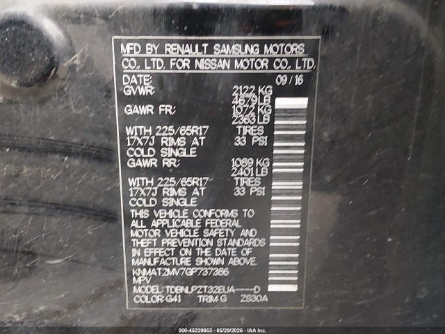 KNMAT2MV7GP737386 Nissan ROGUE S