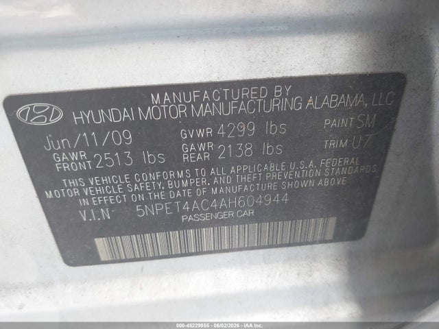 Продажа на аукционе авто 2010 Hyundai Sonata Gls, vin: 5NPET4AC4AH604944, номер лота: 45229955