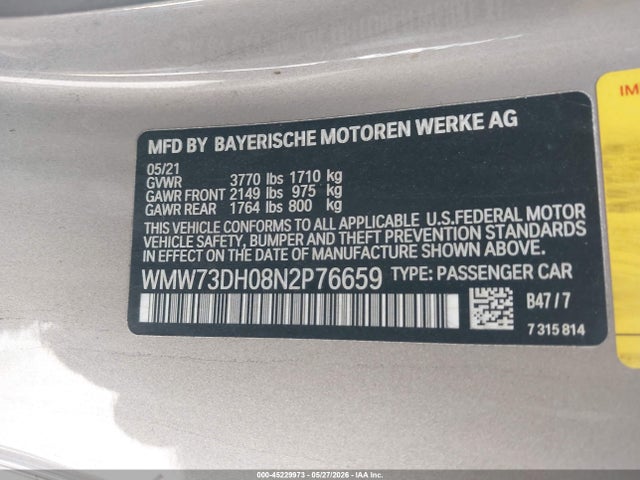Aukcja sprzedaży 2022 Mini Hardtop John Cooper Works, vin: WMW73DH08N2P76659, numer aukcji: 45229973