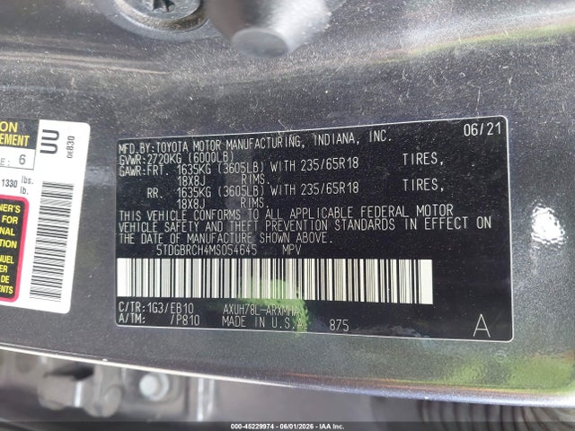 Продаж на аукціоні авто 2021 Toyota Highlander Hybrid Xle, vin: 5TDGBRCH4MS054645, номер лоту: 45229974