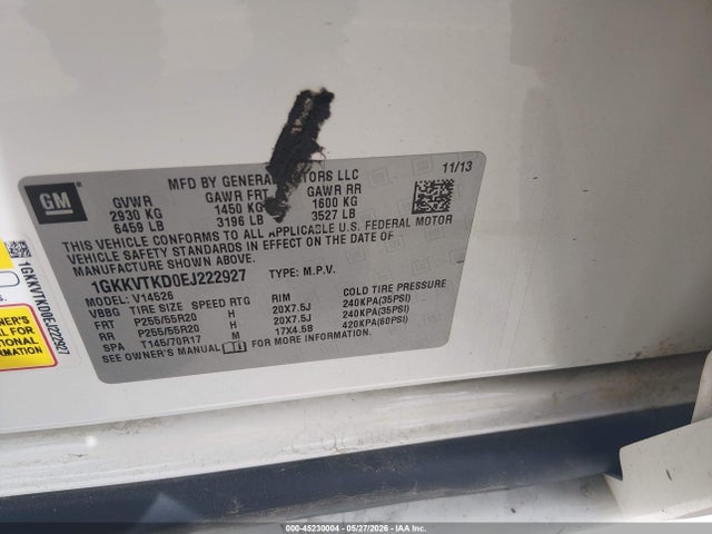 Продаж на аукціоні авто 2014 Gmc Acadia Denali, vin: 1GKKVTKD0EJ222927, номер лоту: 45230004