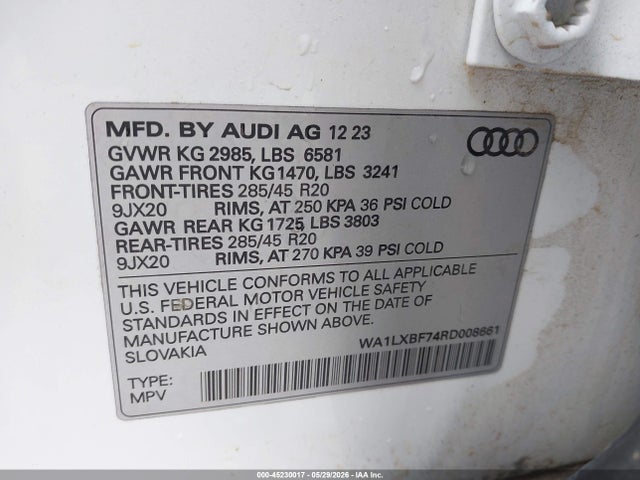 45230017 :رقم المزاد ، WA1LXBF74RD008661 vin ، 2024 Audi Q7 Premium Plus 55 Tfsi Quattro Tiptronic مزاد بيع