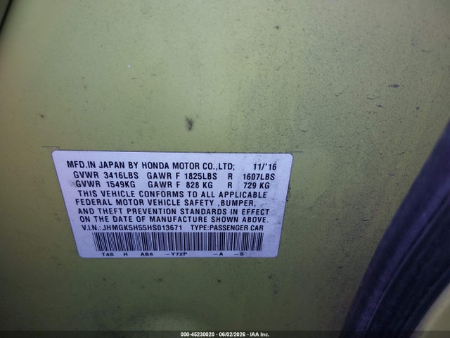 Honda FIT LX 2017 JHMGK5H55HS013671 Image 9