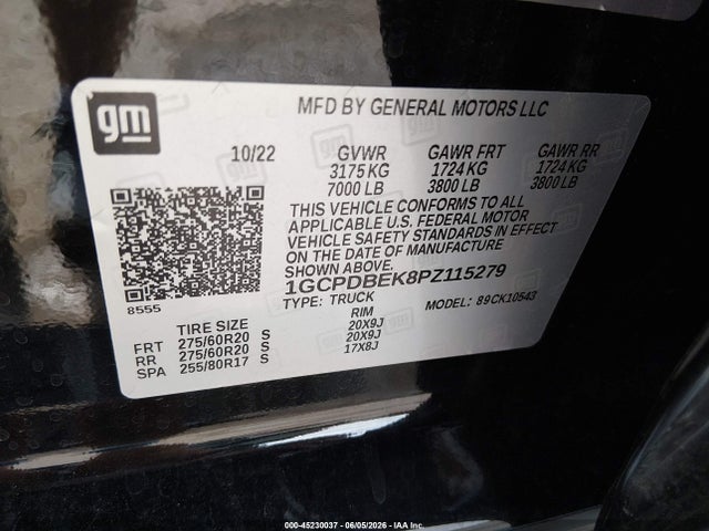 1GCPDBEK8PZ115279 Chevrolet Silverado 1500 4wd Short Bed Custom