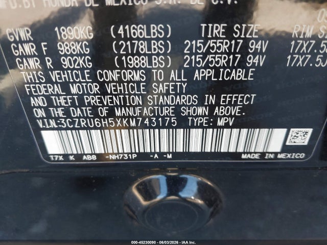 Honda HR-V EX 2019 3CZRU6H5XKM743175 Image 9