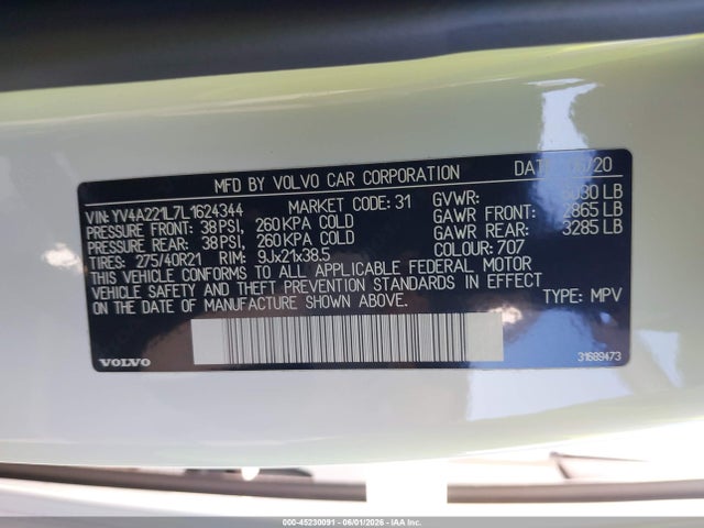 YV4A221L7L1624344 Volvo Xc90 T6 Inscription 6 Passenger