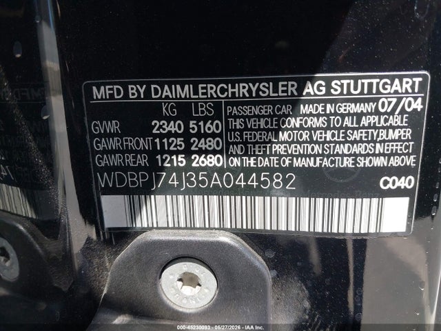 Продажа на аукционе авто 2005 Mercedes-benz Cl 55 Amg, vin: WDBPJ74J35A044582, номер лота: 45230093