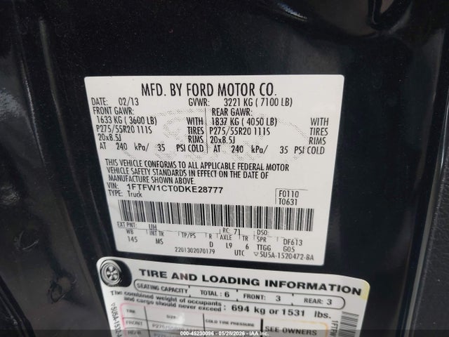 Продажа на аукционе авто 2013 Ford F-150 Xlt, vin: 1FTFW1CT0DKE28777, номер лота: 45230096