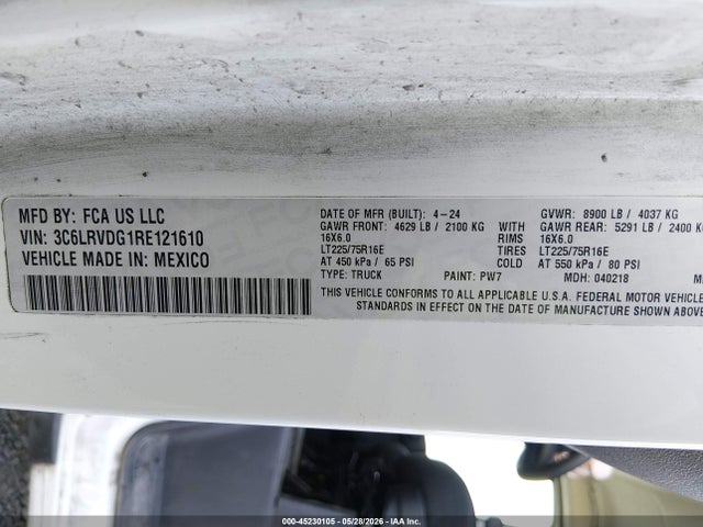 3C6LRVDG1RE121610 RAM Promaster 2500 Tradesman High Roof 159 Wb W/pass Seat