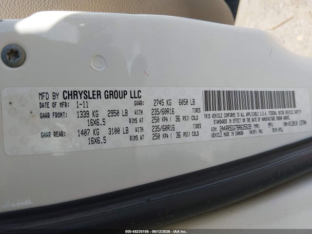 Продаж на аукціоні авто 2011 Chrysler Town & Country Touring, vin: 2A4RR5DG7BR635639, номер лоту: 45230106
