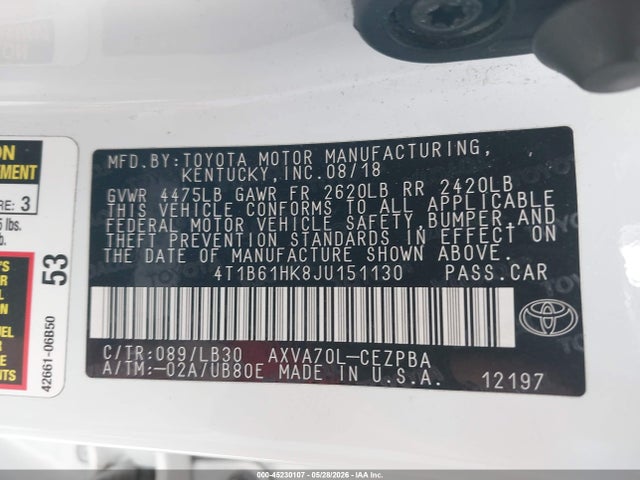 4T1B61HK8JU151130 Toyota CAMRY XSE