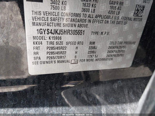 Auction sale of the 2017 Cadillac Escalade Esv Premium Luxury, vin: 1GYS4JKJ5HR305651, lot number: 45230114