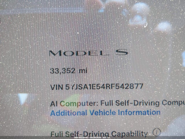 2024 Tesla Model S Long Range მანქანა იყიდება აუქციონზე, vin: 5YJSA1E54RF542877, აუქციონის ნომერი: 45230162