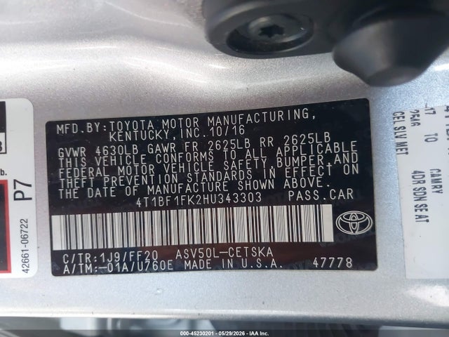 Toyota CAMRY SE 2017 4T1BF1FK2HU343303 Image 9