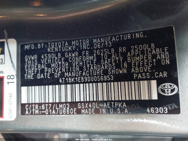 45230208 :رقم المزاد ، 4T1BK1EB9DU056953 vin ، 2013 Toyota Avalon Limited مزاد بيع