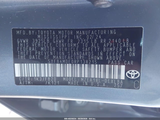 Toyota COROLLA LE 2024 5YFB4MDE0RP138215 Image 9