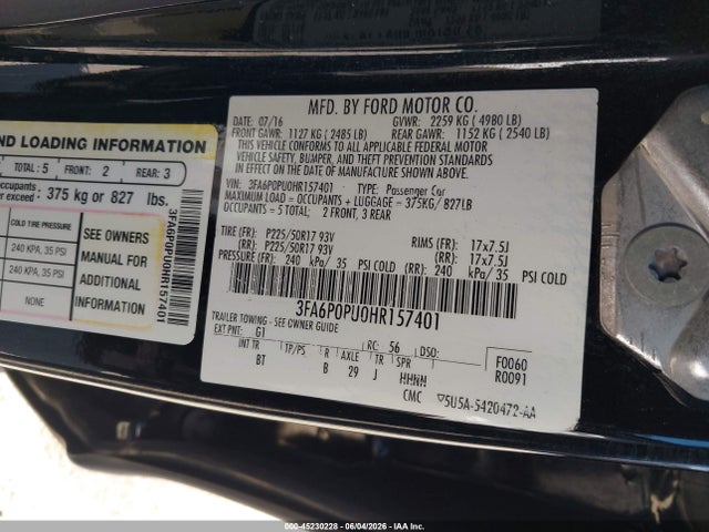 3FA6P0PU0HR157401 Ford Fusion Energi Se Luxury