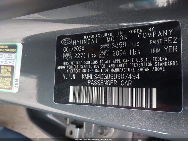 Aukcja sprzedaży 2025 Hyundai Elantra Sel Convenience, vin: KMHLS4DG8SU907494, numer aukcji: 45230230