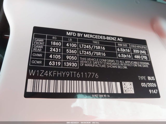 Продажа на аукционе авто 2026 Mercedes-benz Sprinter 2500 Standard Roof 4-cyl Diesel, vin: W1Z4KFHY9TT611776, номер лота: 45230231