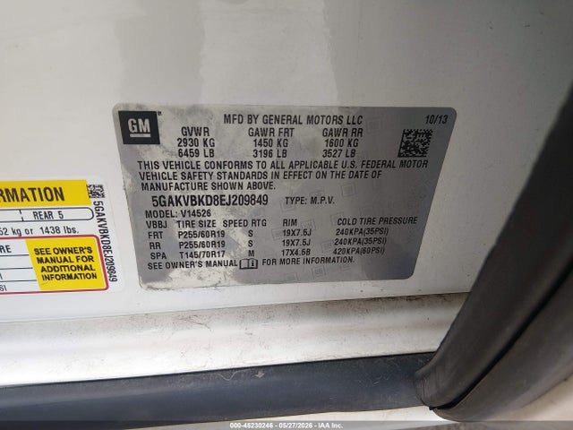 45230246 :رقم المزاد ، 5GAKVBKD8EJ209849 vin ، 2014 Buick Enclave Leather مزاد بيع