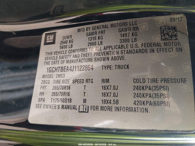 Chevrolet Colorado Wt 2018 1GCHTBEA4J1122864 Image 9