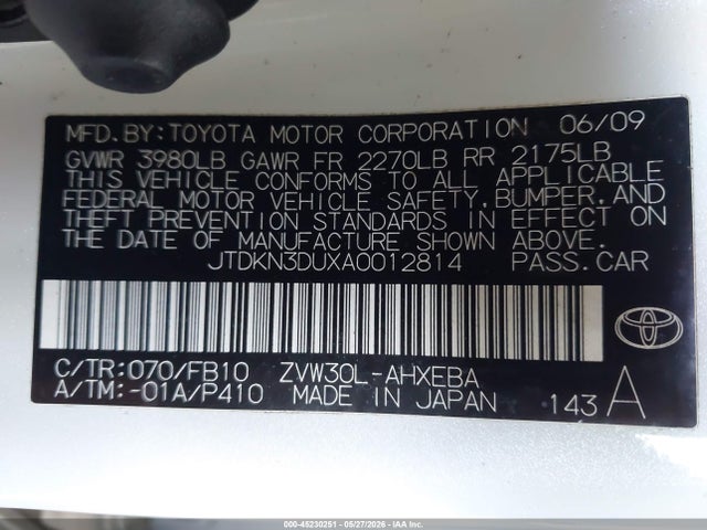 Aukcja sprzedaży 2010 Toyota Prius Ii, vin: JTDKN3DUXA0012814, numer aukcji: 45230251