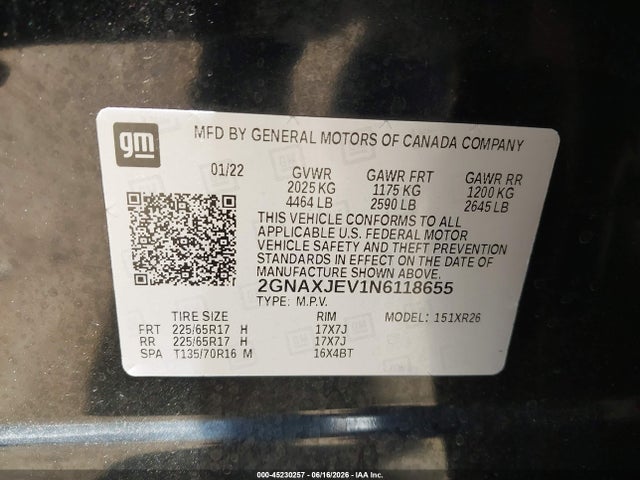 2GNAXJEV1N6118655 Chevrolet Equinox Fwd 2fl
