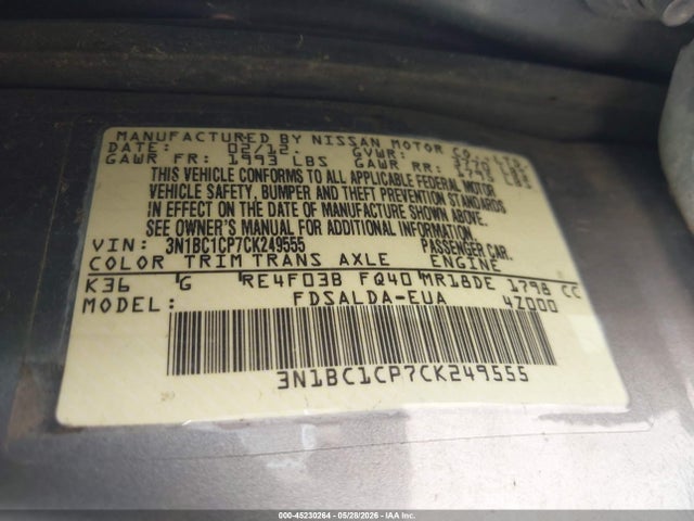 Aukcja sprzedaży 2012 Nissan Versa 1.8 S, vin: 3N1BC1CP7CK249555, numer aukcji: 45230264