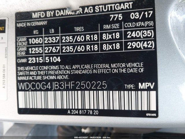 Продажа на аукционе авто 2017 Mercedes-benz Glc 300, vin: WDC0G4JB3HF250225, номер лота: 45230267