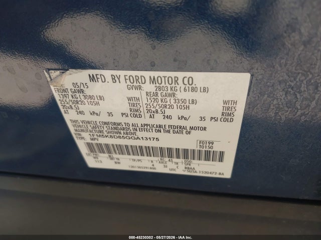 2016 Ford Explorer Xlt მანქანა იყიდება აუქციონზე, vin: 1FM5K8D85GGA13175, აუქციონის ნომერი: 45230302