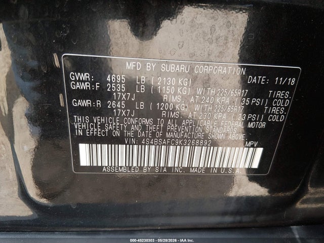 4S4BSAFC9K3268892 Subaru Outback 2.5i Premium