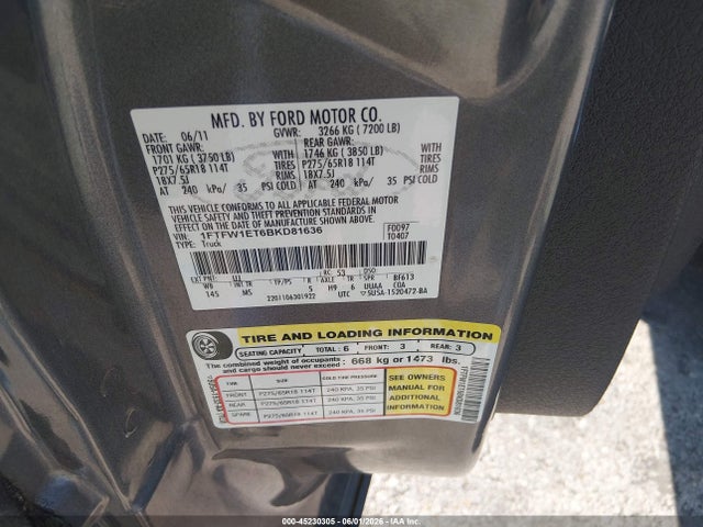 Aukcja sprzedaży 2011 Ford F-150 Xlt, vin: 1FTFW1ET6BKD81636, numer aukcji: 45230305