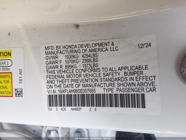 19XFL4H98SE007655 Honda Civic Hybrid Sport Touring