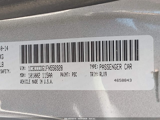 Продажа на аукционе авто 2015 Chrysler 200 S, vin: 1C3CCCDG1FN556928, номер лота: 45230316