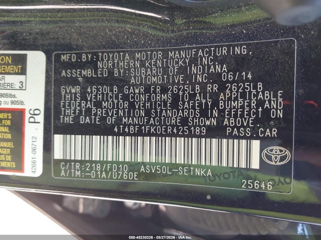 2014 Toyota Camry Le მანქანა იყიდება აუქციონზე, vin: 4T4BF1FK0ER425189, აუქციონის ნომერი: 45230326