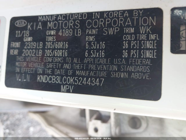 Aukcja sprzedaży 2019 Kia Niro Lx, vin: KNDCB3LC0K5244347, numer aukcji: 45230329