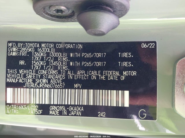 Продаж на аукціоні авто 2022 Toyota 4runner Trd Off Road Premium, vin: JTERU5JR5N6076657, номер лоту: 45230345