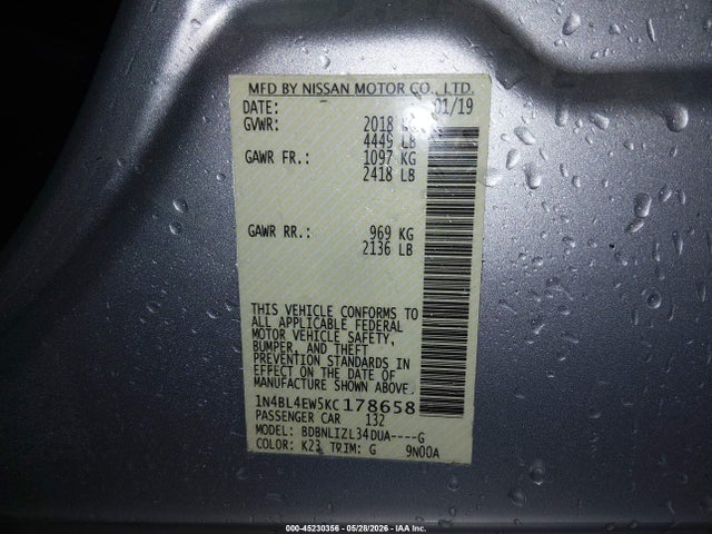 Nissan Altima 2.5 Sl 2019 1N4BL4EW5KC178658 Image 9
