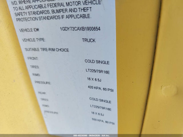 45230360 :رقم المزاد ، 1GDY72CAXB1900654 vin ، 2011 Gmc Savana Cutaway Work Van مزاد بيع