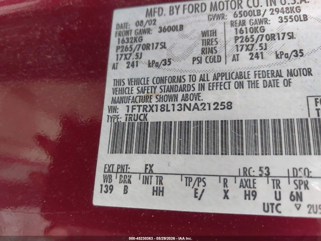 Продаж на аукціоні авто 2003 Ford F-150 Lariat/xl/xlt, vin: 1FTRX18L13NA21258, номер лоту: 45230363