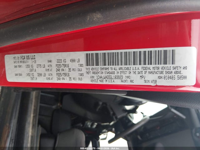 2016 Jeep Wrangler Sport მანქანა იყიდება აუქციონზე, vin: 1C4AJWAG5GL183923, აუქციონის ნომერი: 45230375