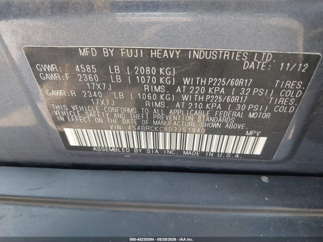 45230394 :رقم المزاد ، 4S4BRCKC8D3251940 vin ، 2013 Subaru Outback 2.5i Limited مزاد بيع