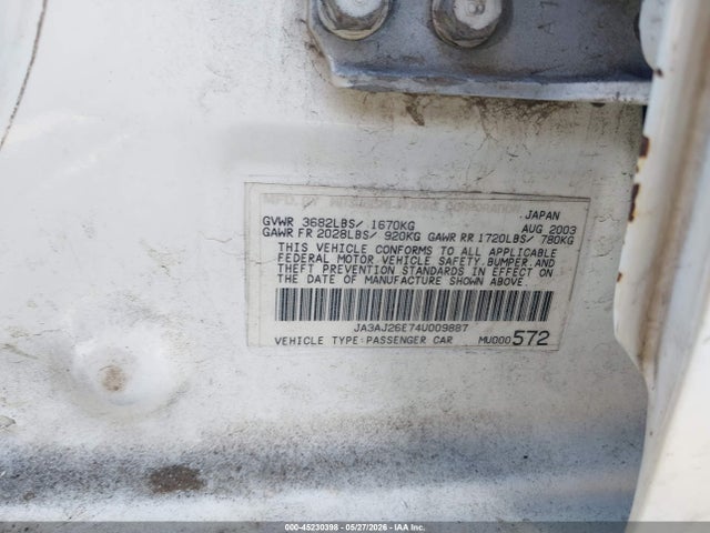 2004 Mitsubishi Lancer Es მანქანა იყიდება აუქციონზე, vin: JA3AJ26E74U009887, აუქციონის ნომერი: 45230398