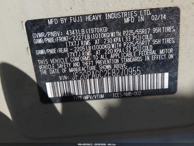 2014 Subaru Xv Crosstrek 2.0i Limited მანქანა იყიდება აუქციონზე, vin: JF2GPAGC2E8270955, აუქციონის ნომერი: 45230412