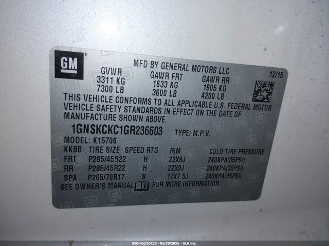 1GNSKCKC1GR236603 Chevrolet Tahoe Ltz